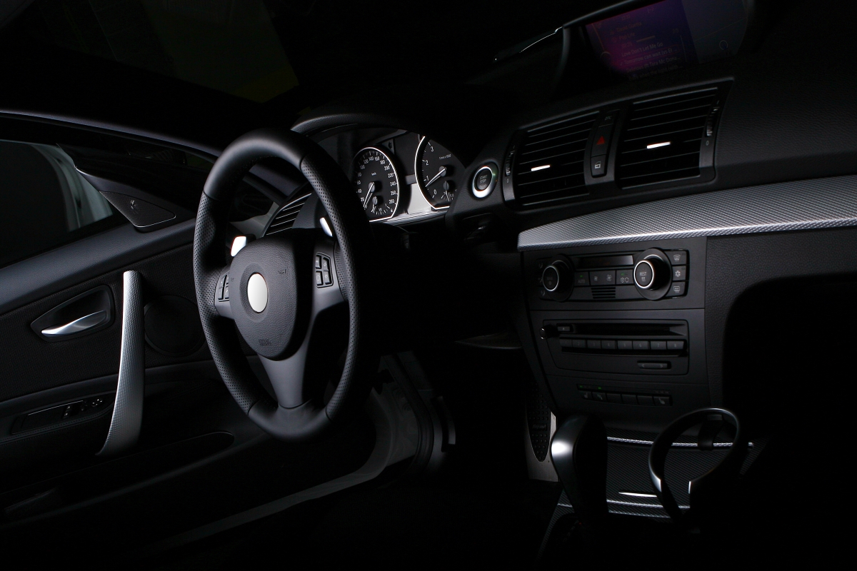 Inside Photo of Car with Black Light and Black Interior of Car